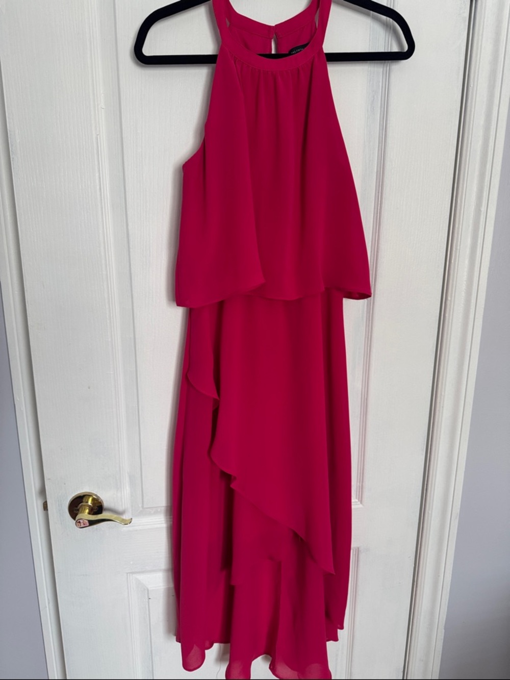 Saks Fifth Avenue Magenta Halter High-Low Ruffle Dress